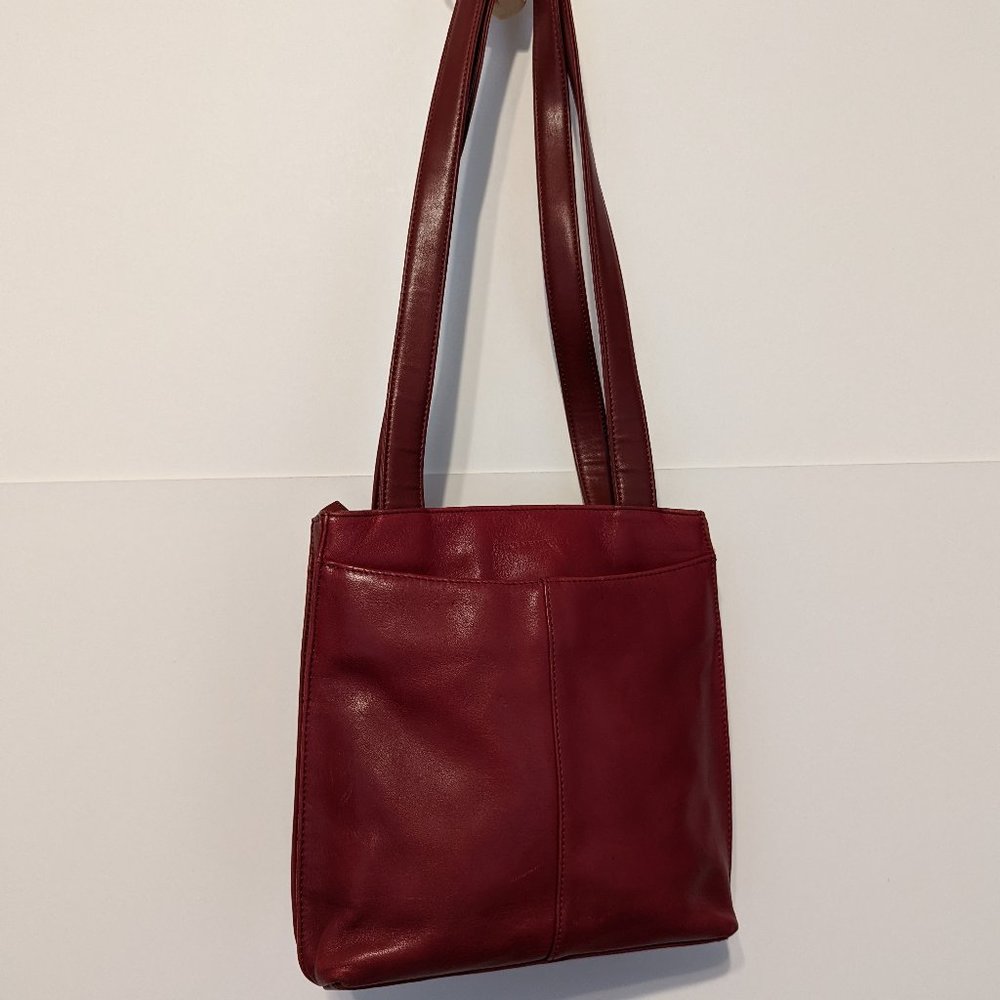Jones New York Burgundy Leather Shoulder Tote Bag
